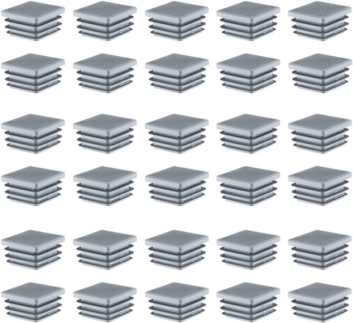 Set van 30 vierkante slat plugs voor buizen - kunststof eindkap voor 20 x 20 mm buizen, grijs, ideaal voor afwerking en bescherming