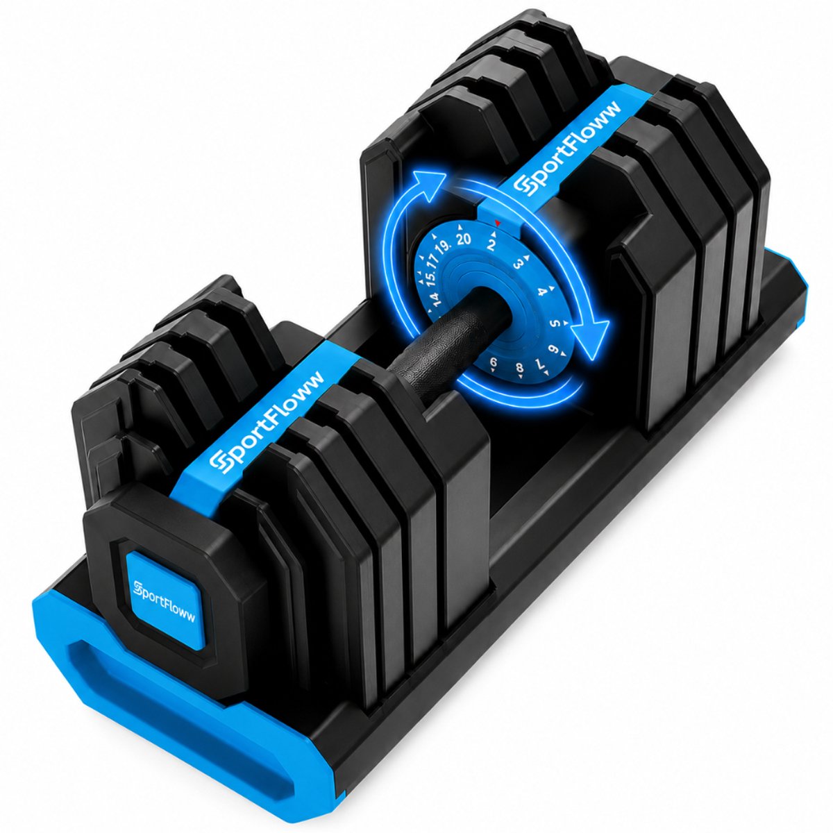 Sportfloww Verstelbare Dumbbell 20 KG - 2 tot 20 kg - 15 Dumbbells in één - Krachttraining - Fitnessgewichten - Halterset - Gewichtenset - Dumbbellset - Fitness - Gewichten