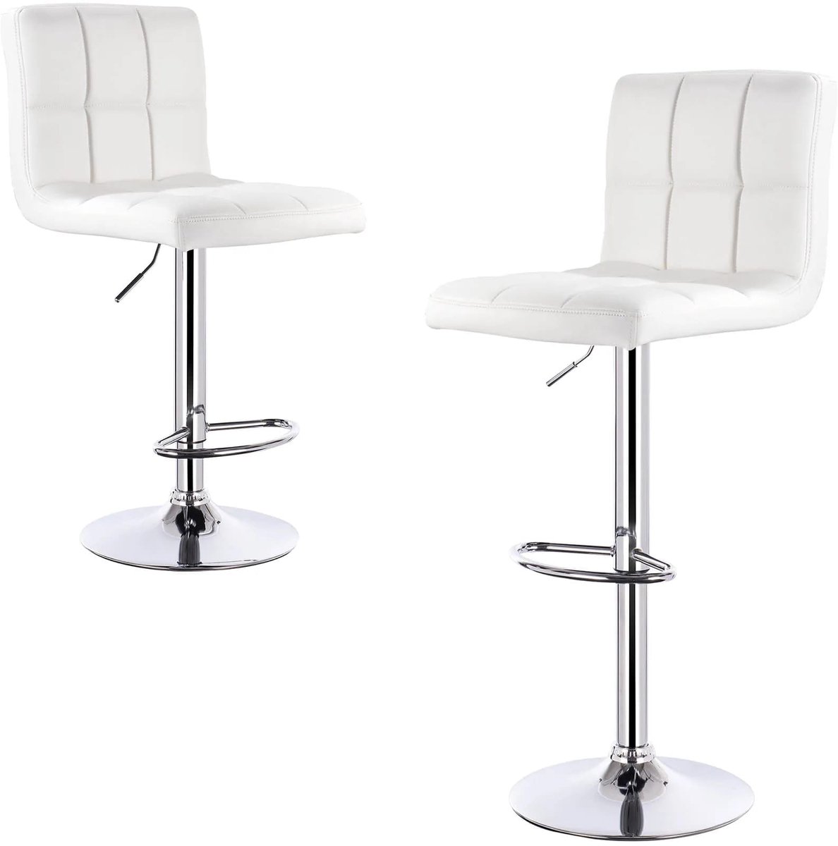 Klarven® Barstoel Wit - Barstoelen Met Rugleuning - Kunstleer - Hoogte Verstelbaar, 360 Graden Draaibaar, Vloerbescherming - Zithoogte 60-82 cm