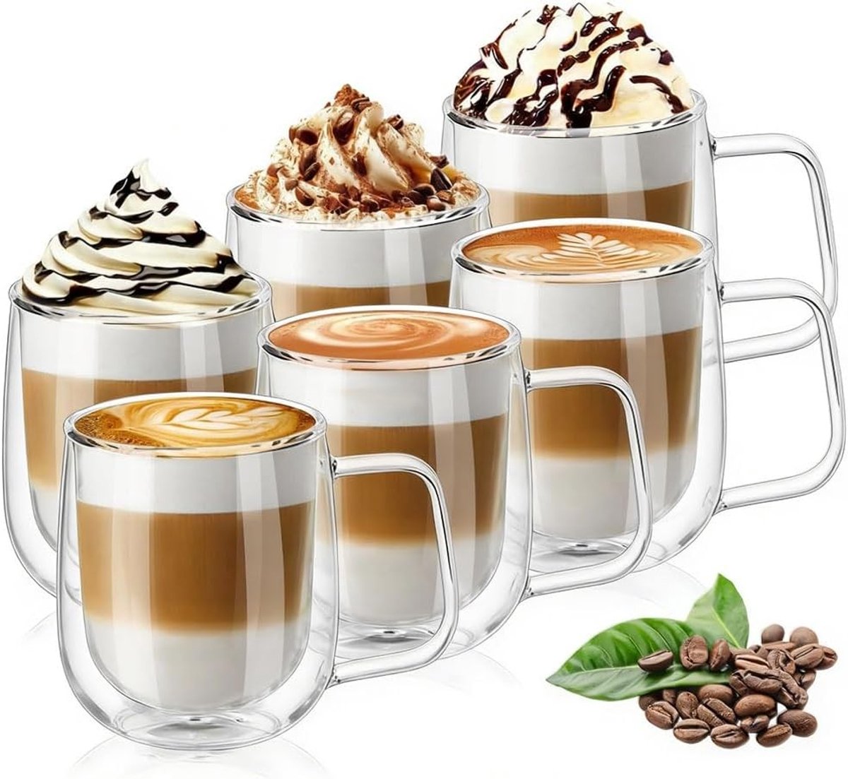 Set van 6 Dubbelwandige Glazen Mokken van Borosilicaatglas voor Thee, Koffie en Latte - 250ml