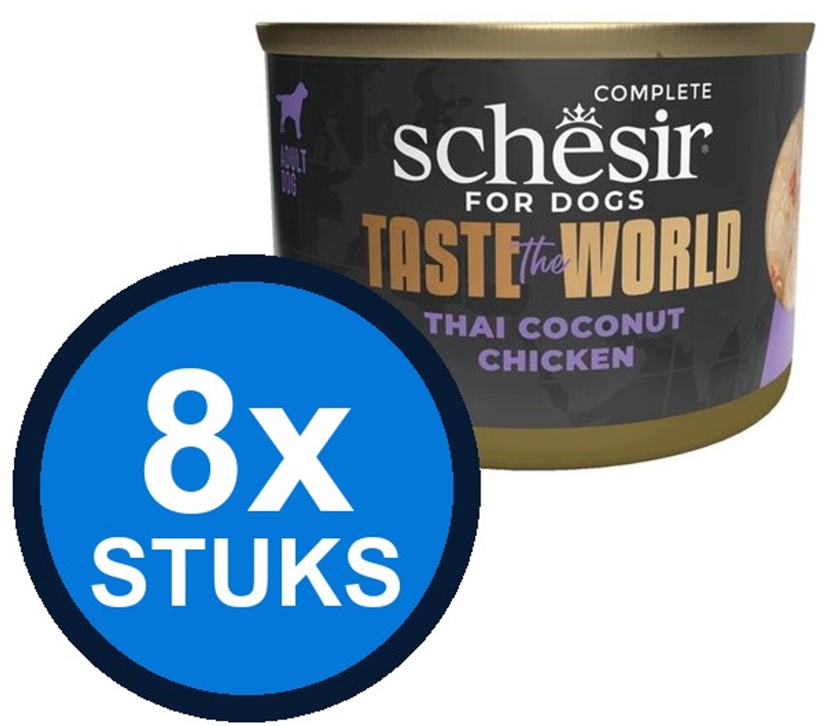 8x Schesir - Taste The World - Hondenvoer - Natvoer in blik - Kip Thai Coconut - 150g