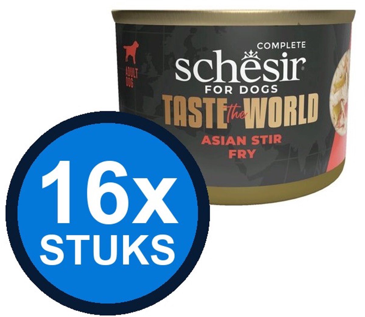 16x Schesir - Taste The World - Hondenvoer - Natvoer in blik - Asian Stir Fry - 150g