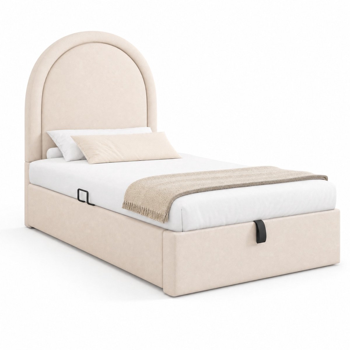 WUVRIE Gestoffeerd kinderbed 90x200 cm met hydraulische lattenbodem en opbergruimte, beige