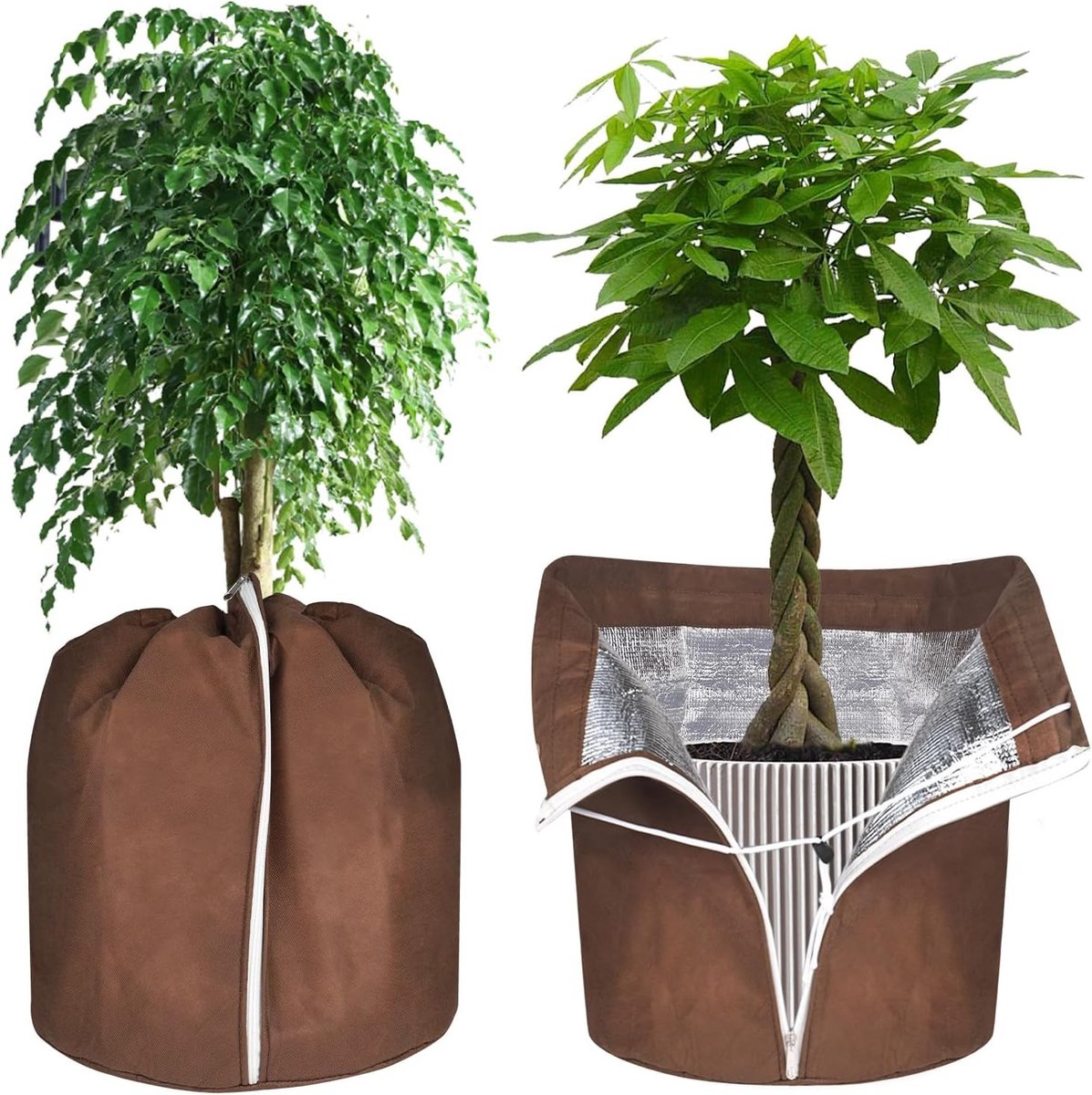 Set van 2 Winterbeschermers voor Planten 40 x 40 cm met Rits en Trekkoord, Bescherming voor Potplanten, Tuinplanten, Wortels en Winterhardheid