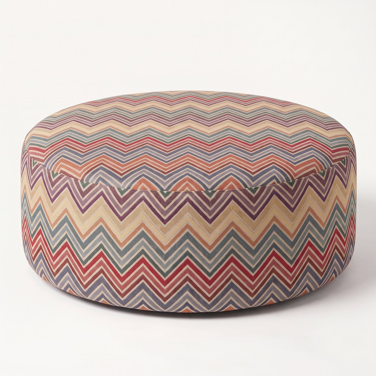 Mörgenn Poef Zigzag Wave - Ronde Poef en Voetenbank - Chevron Geweven - 100x100x40 cm