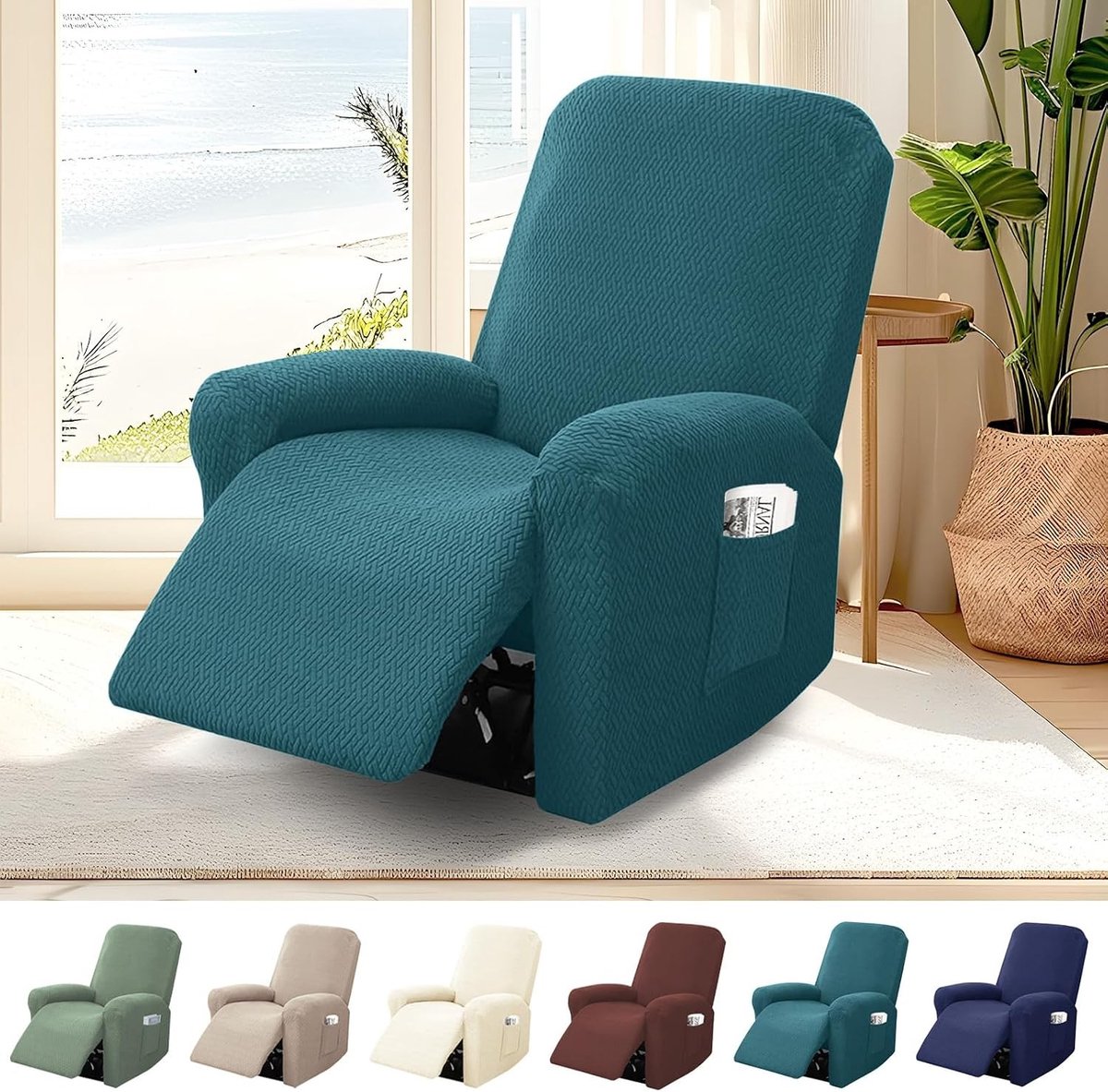 Elastische Housse voor Relaxfauteuil, Verstelbare Bescherming, Wasbare en Comfortabele Ontspanning, 4 Stuks voor TV Fauteuils en Relaxstoelen