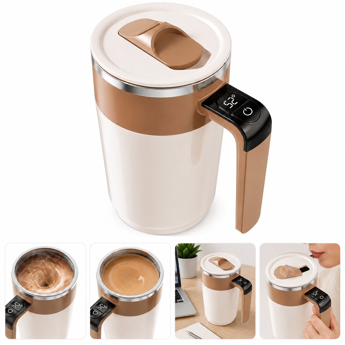 Draadloze automatische roerbeker – magnetische zelfroerende beker voor eiwitshakes, koffie en melkdranken, mengen zonder lepel