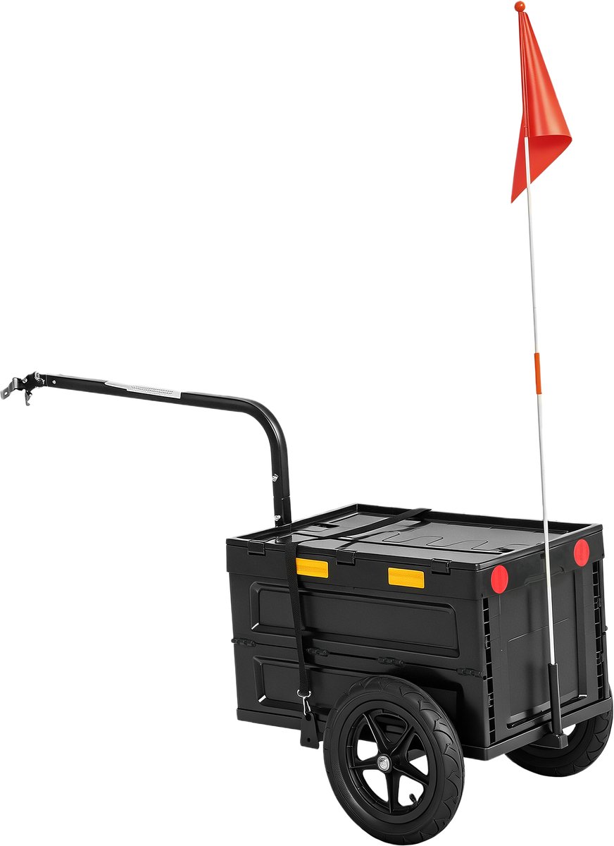Fietsaanhanger - bagagekar - opvouwbare transportkar - plastic box - 65 liter - deksel met snelsluiting - 145x51 - 5x72 cm - zwart.