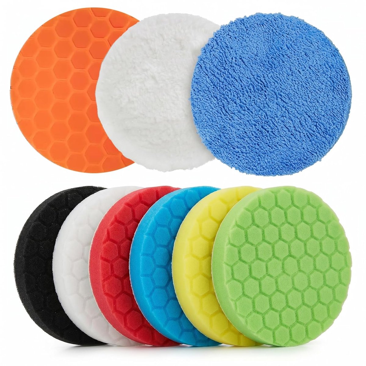 9 stuks - Autopolijstpads - 150 mm - Autopolijstset - Polijstsponzen - Sponzen/pads voor autoreiniging - Geschikt voor auto's, vrachtwagens, boten en algemene reiniging
