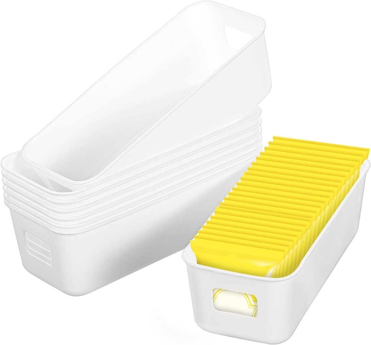 Set van 8 Plastic Opbergdozen: Rechthoekige Organiser Dozen voor Huishoudelijke Organisatie - Opbergmanden en Opbergboxen voor Keuken, Badkamer en Kantoor (8,5 x 3,5 x 2,8 cm)