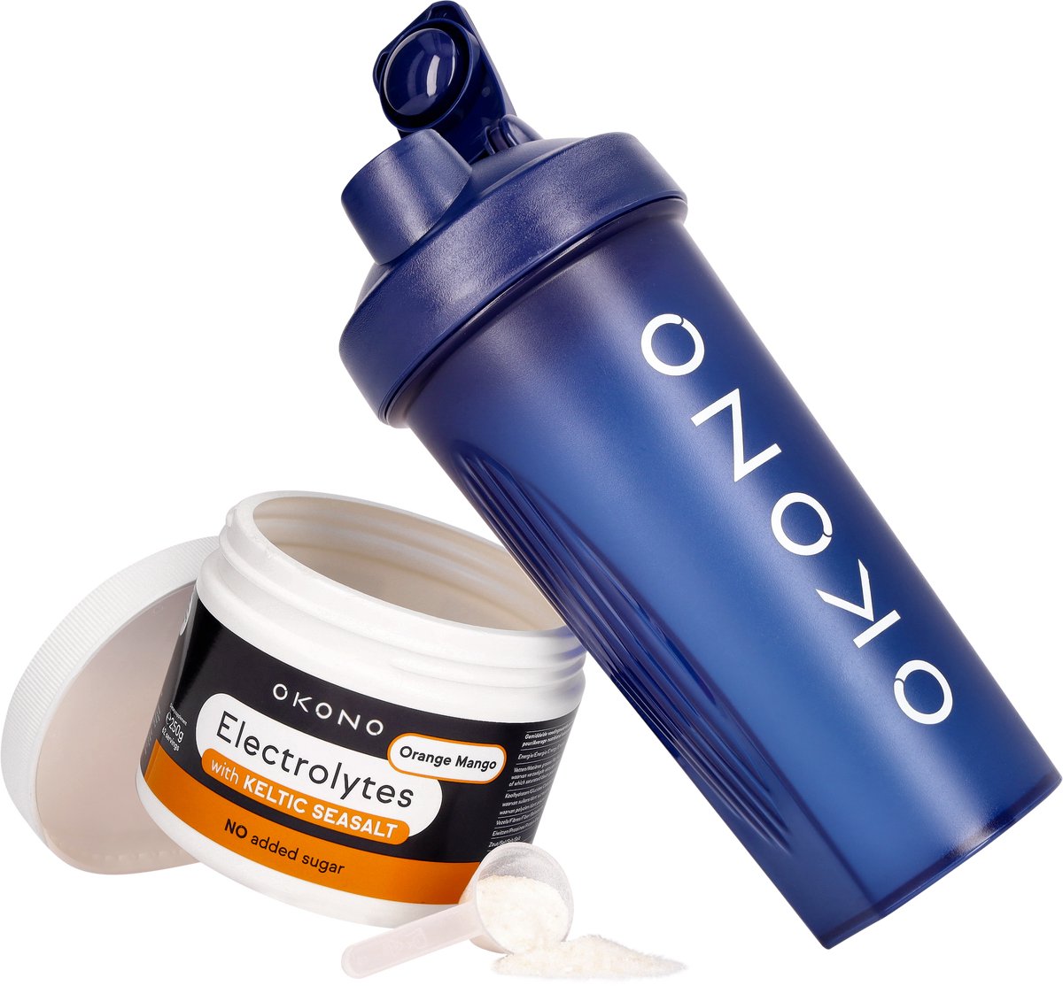 OKONO Electrolytes Orange/Mango 250 g + Shaker - Elektrolyten Poeder Zonder Toegevoegde Suikers - Voor een Ketogeen Dieet - Vegan - Sinaasappel en mango