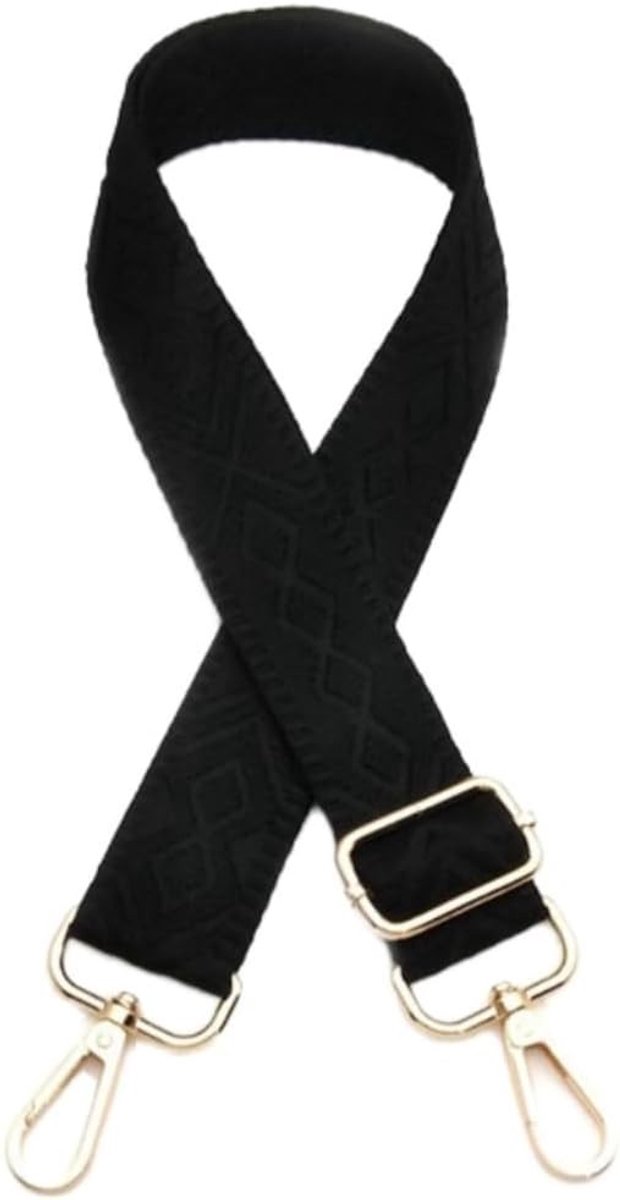 Verstelbare Tasriem 75-130 cm, Vervangende Schouderriem, 3.8 cm Brede Tasriem voor Handtassen en Schoudertassen, Zwart met Goud, Perfect voor DIY Projecten