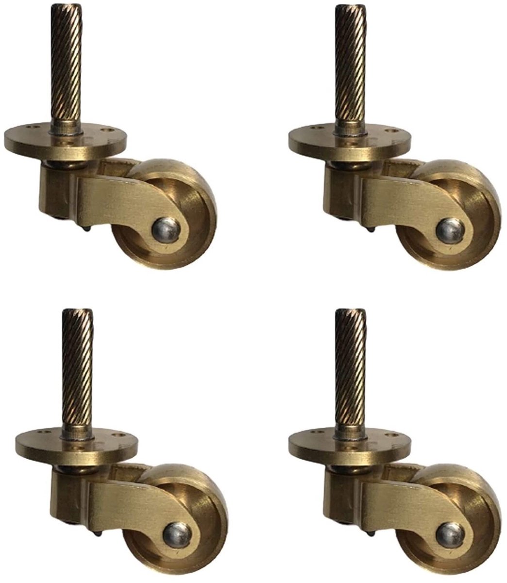 4 Stuks Zwenkwielen - 360 Graden Draaibaar - Massief Antiek Messing - Voor Meubels - Met 25 mm Wiel - Schroefbevestiging - Draagvermogen 150 kg - Gepolijst Messing