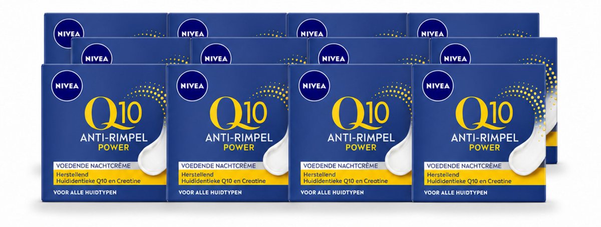 12 x NIVEA - Nachtcrème - Q10 POWER Anti-Rimpel - Voor alle huidtypen - Met Q10 & Creatine - 50 ml - Voordeelverpakking - 12 stuks