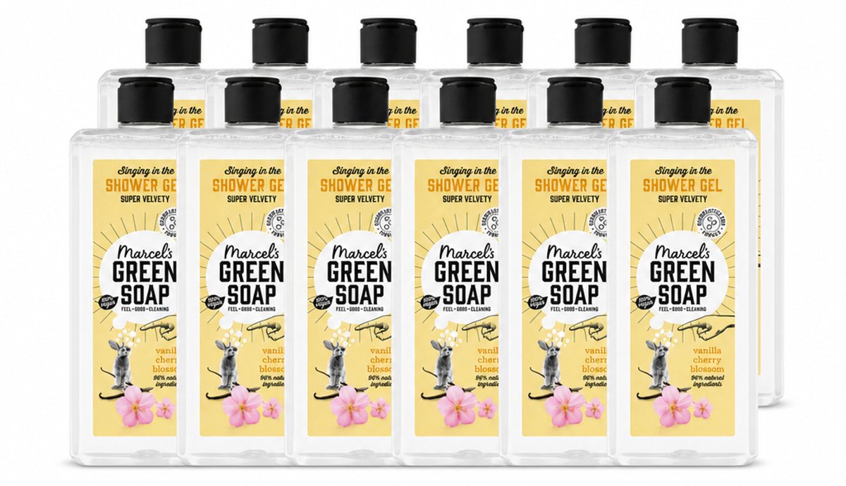 12 x Marcel's Green Soap - Douchegel - Vanille & Kersenbloesem - Verzorgend & zacht - 300 ml - Voordeelverpakking - 12 stuks
