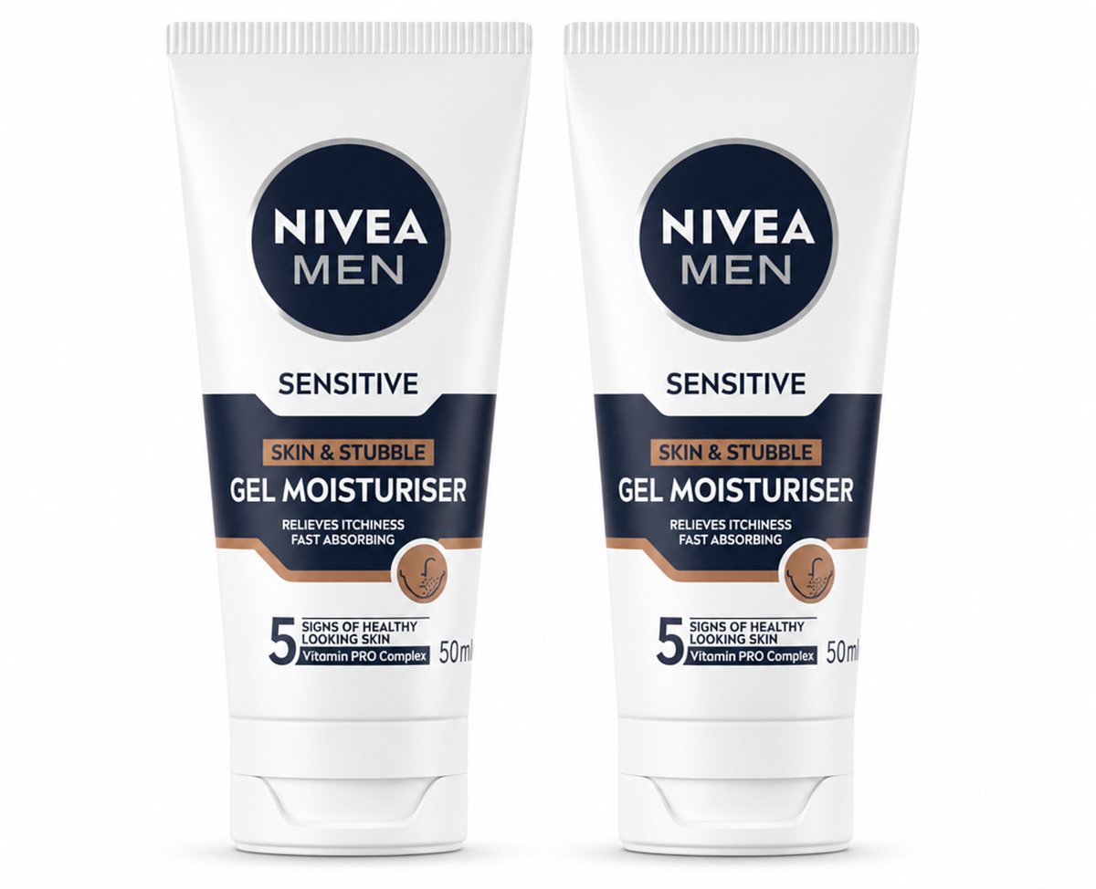 2 x NIVEA MEN - Sensitive - Gezichtsgel Huid & Stoppelbaard - 50 ml - Bulkverpakking - 2 stuks