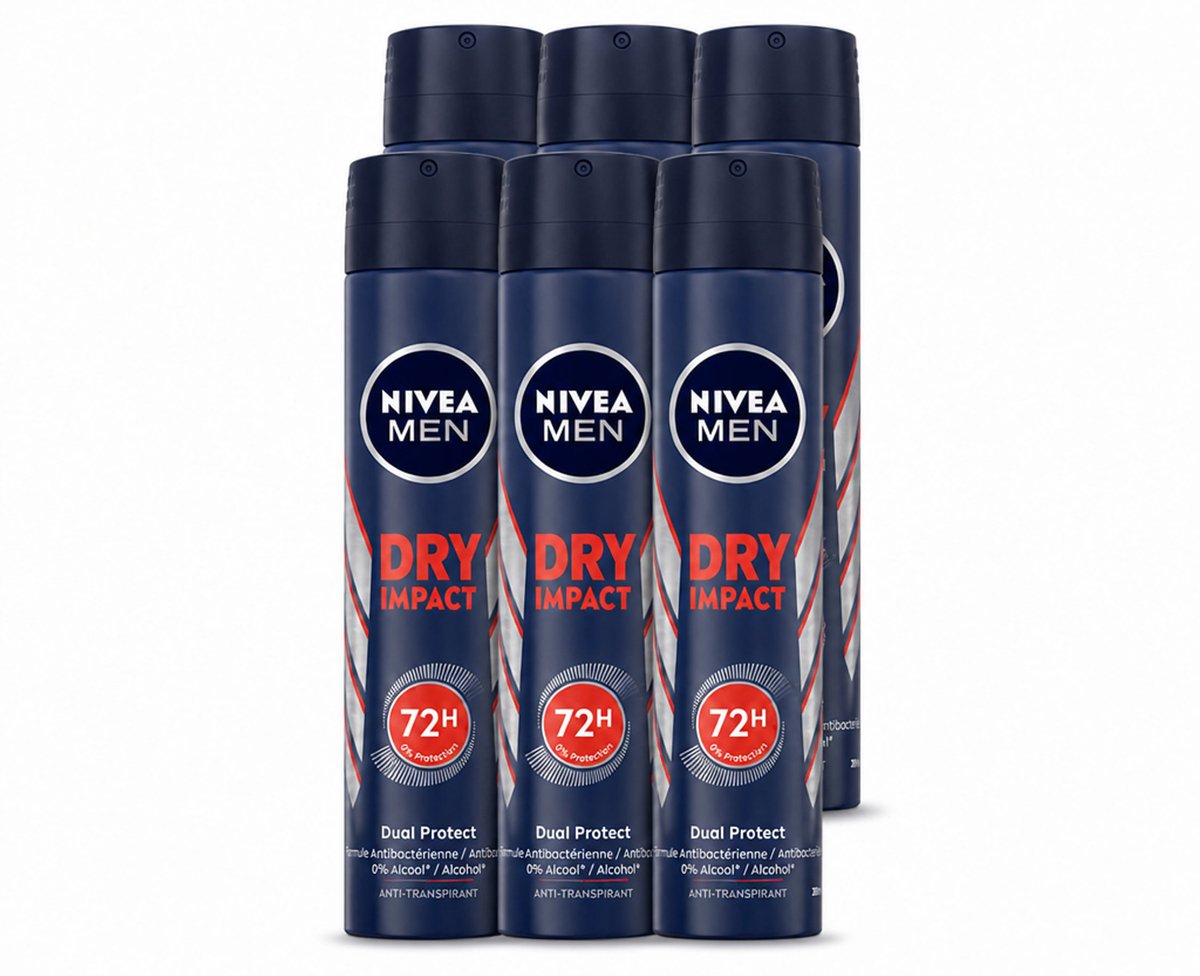 6 x NIVEA MEN – Anti-transpirant spray – Dry Impact – 200 ml - Voordeelverpakking - 6 stuks