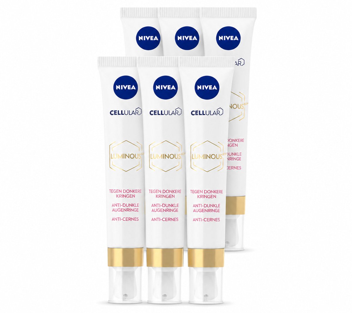 6 x NIVEA - Oogcrème - CELLular LUMINOUS630 - Tegen donkere kringen, wallen & rimpels - Voor alle huidtypen - Met Hyaluronzuur & Cafeïne - 15 ml - Voordeelverpakking - 6 stuks