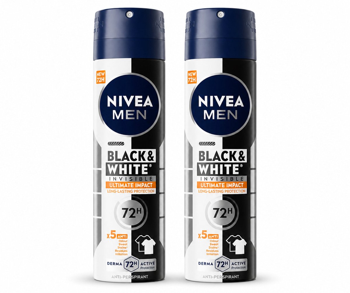 2 x NIVEA MEN - Deodorant Spray - Black & White Ultimate Impact - 150 ml - Bulkverpakking - 2 stuks