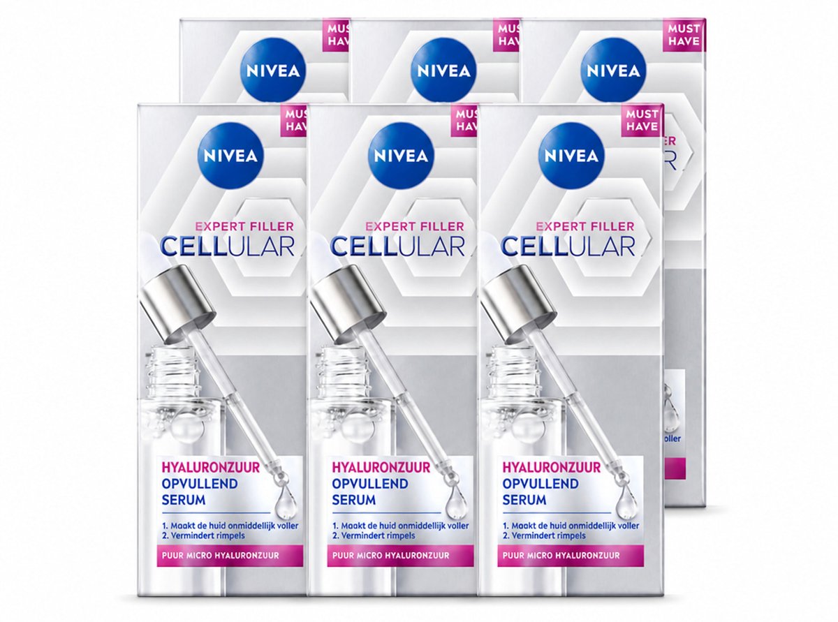 6 x Nivea - Cellular - Expert Filler Hyaluronzuur Serum - Rimpelvullend en Hydraterend - 30 ml - Voordeelverpakking - 6 stuks