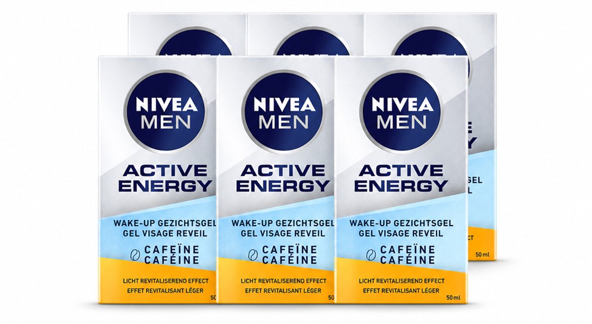 6 x NIVEA MEN - Active Energy - Wake-up Gezichtsgel met Cafeïne - 50 ml - Voordeelverpakking - 6 stuks