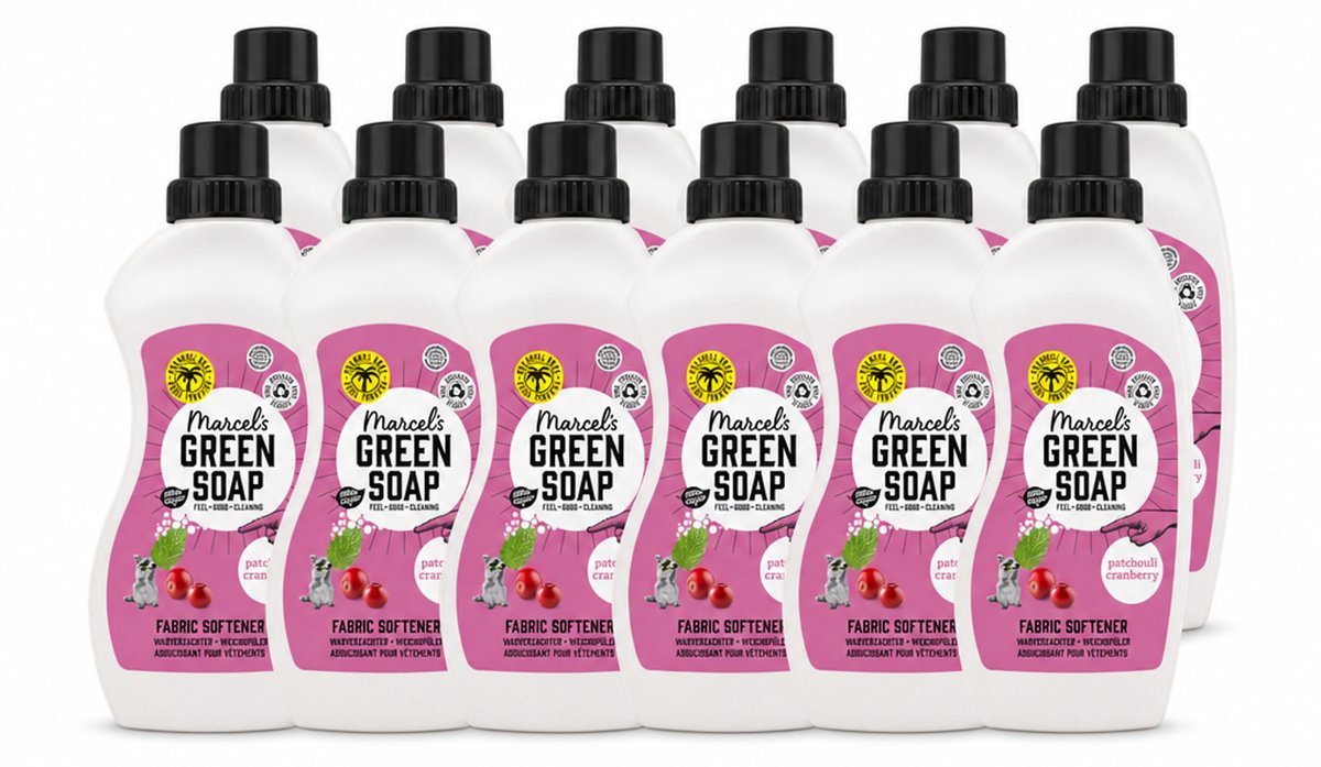 12 x Marcel's Green Soap - Wasverzachter - Patchouli & Cranberry - Zachte frisheid - 30 Wasbeurten - 750 ml - Voordeelverpakking - 12 stuks