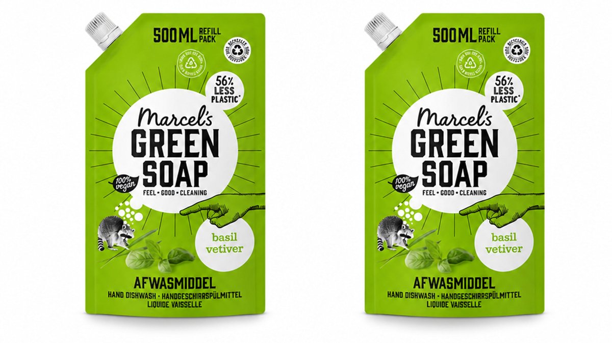 2 x Marcel's Green Soap - Navulling - Afwasmiddel - Basilicum & Vetiver Gras - Plantaardig & duurzaam - 500 ml - Bulkverpakking - 2 stuks