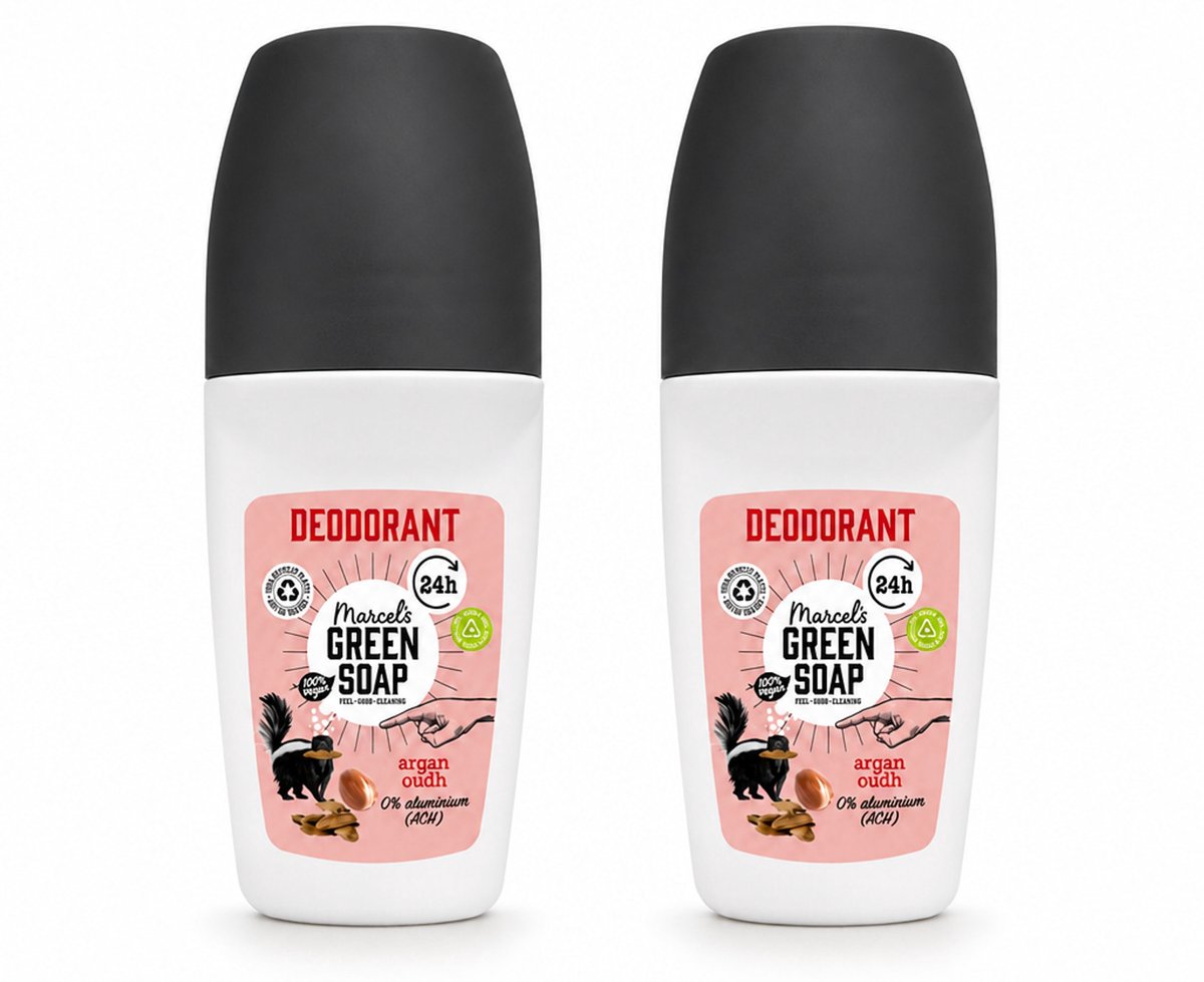 2 x Marcel's Green Soap - Deodorant Roller - Argan & Oudh - Langdurige frisheid - 50 ml - Bulkverpakking - 2 stuks