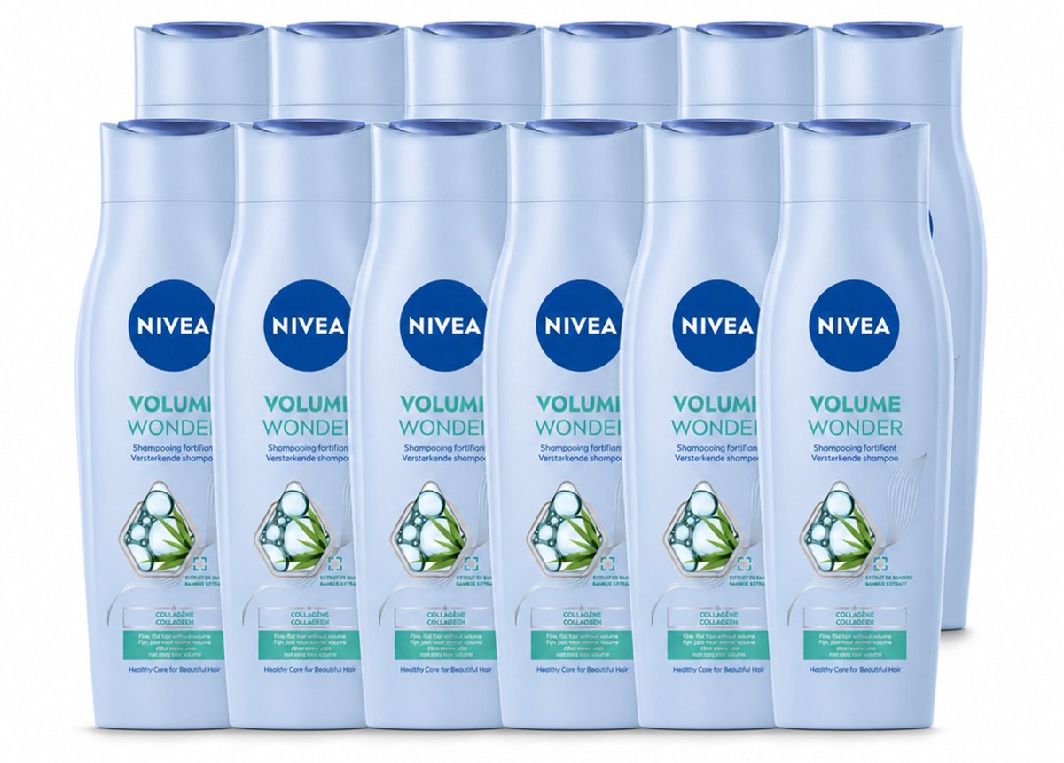 12 x NIVEA - Shampoo - Volumeverzorging - Versterkend - Gezonde Zorg - 250 ml - Voordeelverpakking - 12 stuks