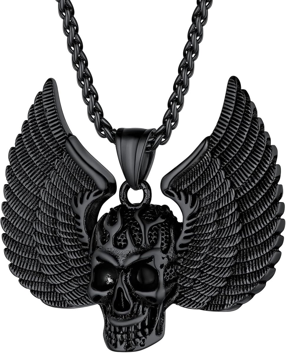 Vintage Gothic Skull Ketting voor Mannen, Verzilverd Staal met Zwarte Accenten, Perfect Cadeau voor Hem