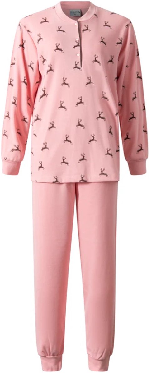 Lunatex warme dames pyjama 124286 - aangeruwd interlock - roze