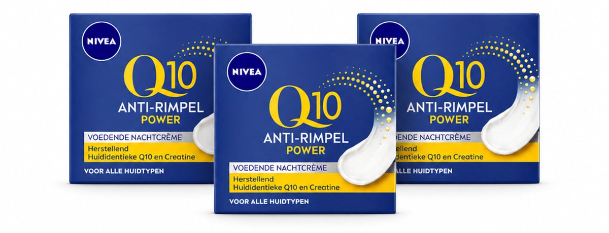 3 x NIVEA - Nachtcrème - Q10 POWER Anti-Rimpel - Voor alle huidtypen - Met Q10 & Creatine - 50 ml - Bulkverpakking - 3 stuks