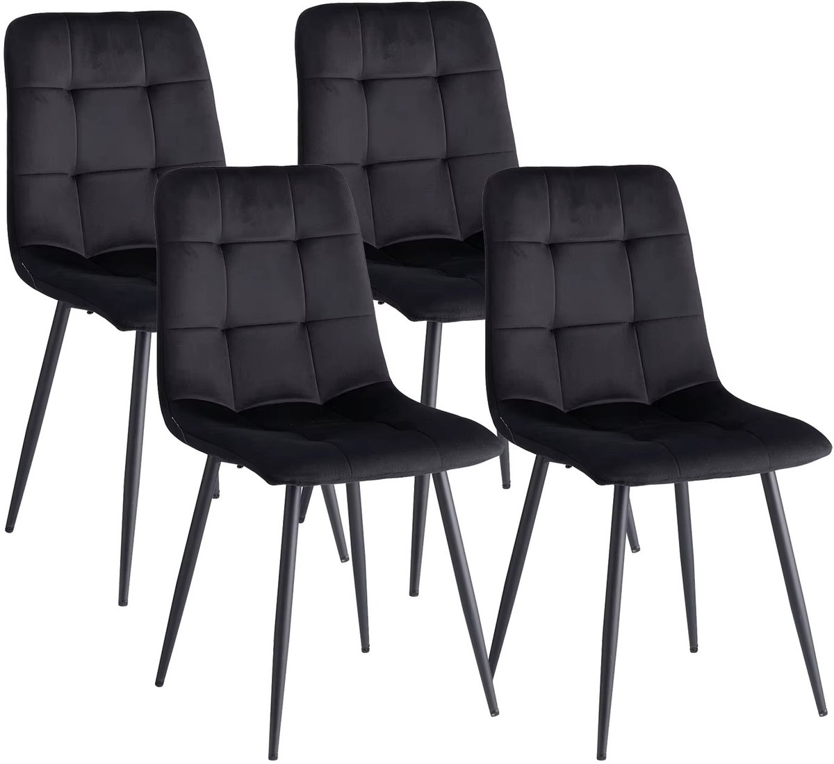 Whoopr® Set van 4 Fluwelen Eetkamerstoelen – Moderne Gestoffeerde Keukenstoelen met Metalen Poten – Minimalistische Design Stoelen voor Eetkamer, Woonkamer & Kantoor zwart