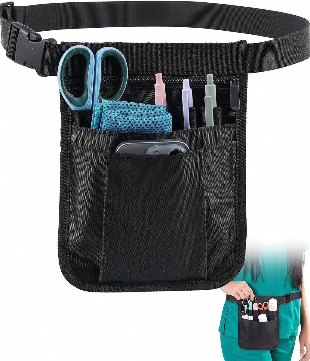 Gereedschapstas riem - Zwart - 24 x 18 cm - Oxford Weefsel - Heuptas voor Medisch Gebruik