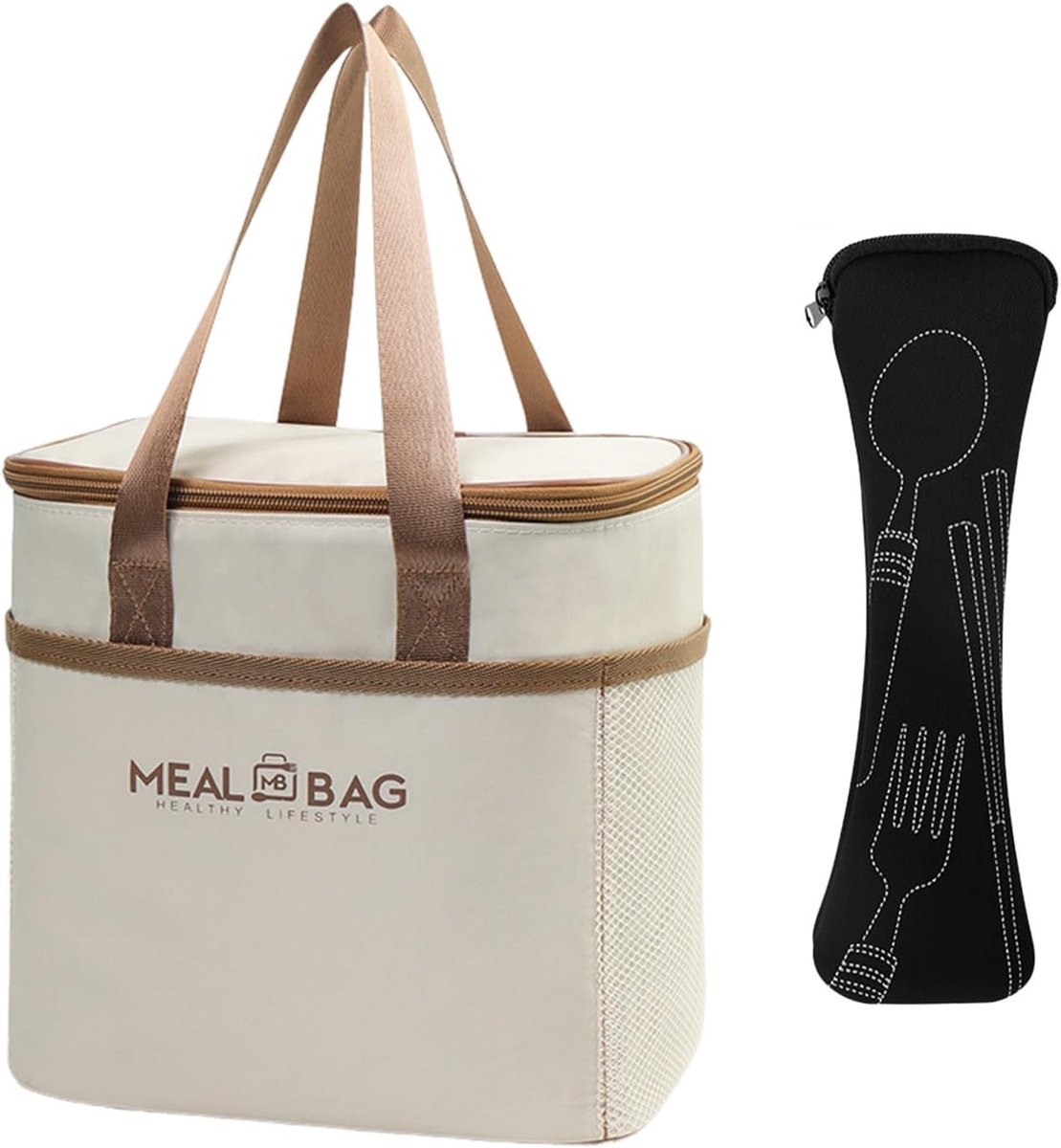 Maaltijd Tas - Khaki - 24,5 x 23 x 16 cm - Waterdichte Isolatie Tas met Draagriem - Voor Studenten en Outdoor Gebruik