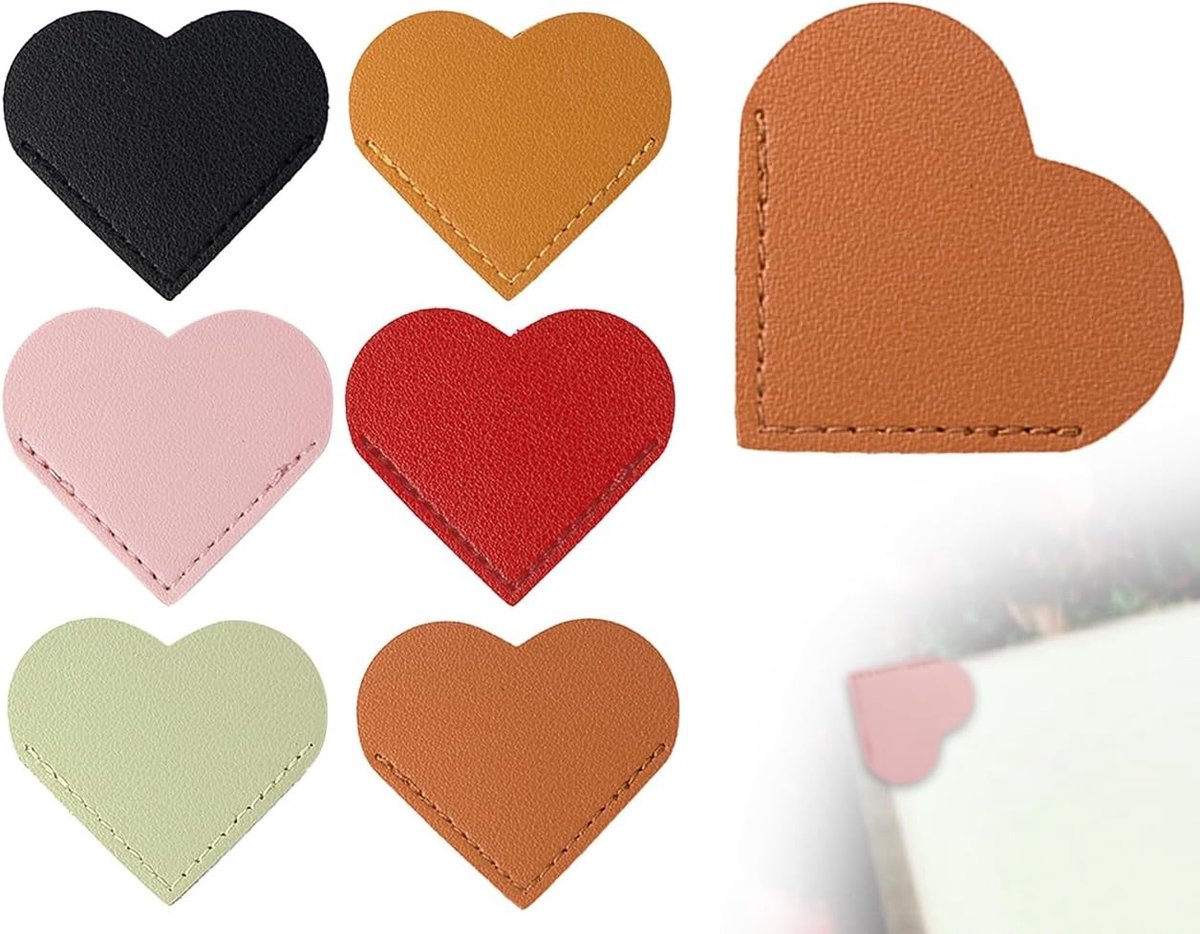 Handgemaakte leren hartjes boekenleggers in zes kleuren - Creatieve accessoires voor boeken en pagina's, perfect voor boekenliefhebbers