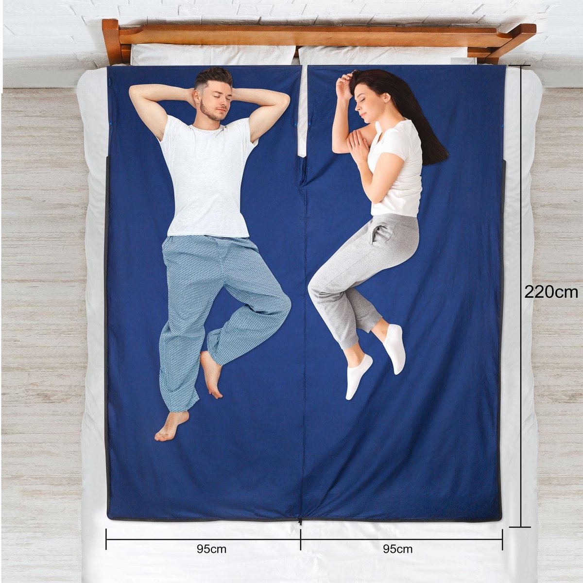2 persoons slaapzak - Marineblauw - 95 x 220 cm - Katoenen Ultralichte Slaapzak - Voor Reizen en Kamperen