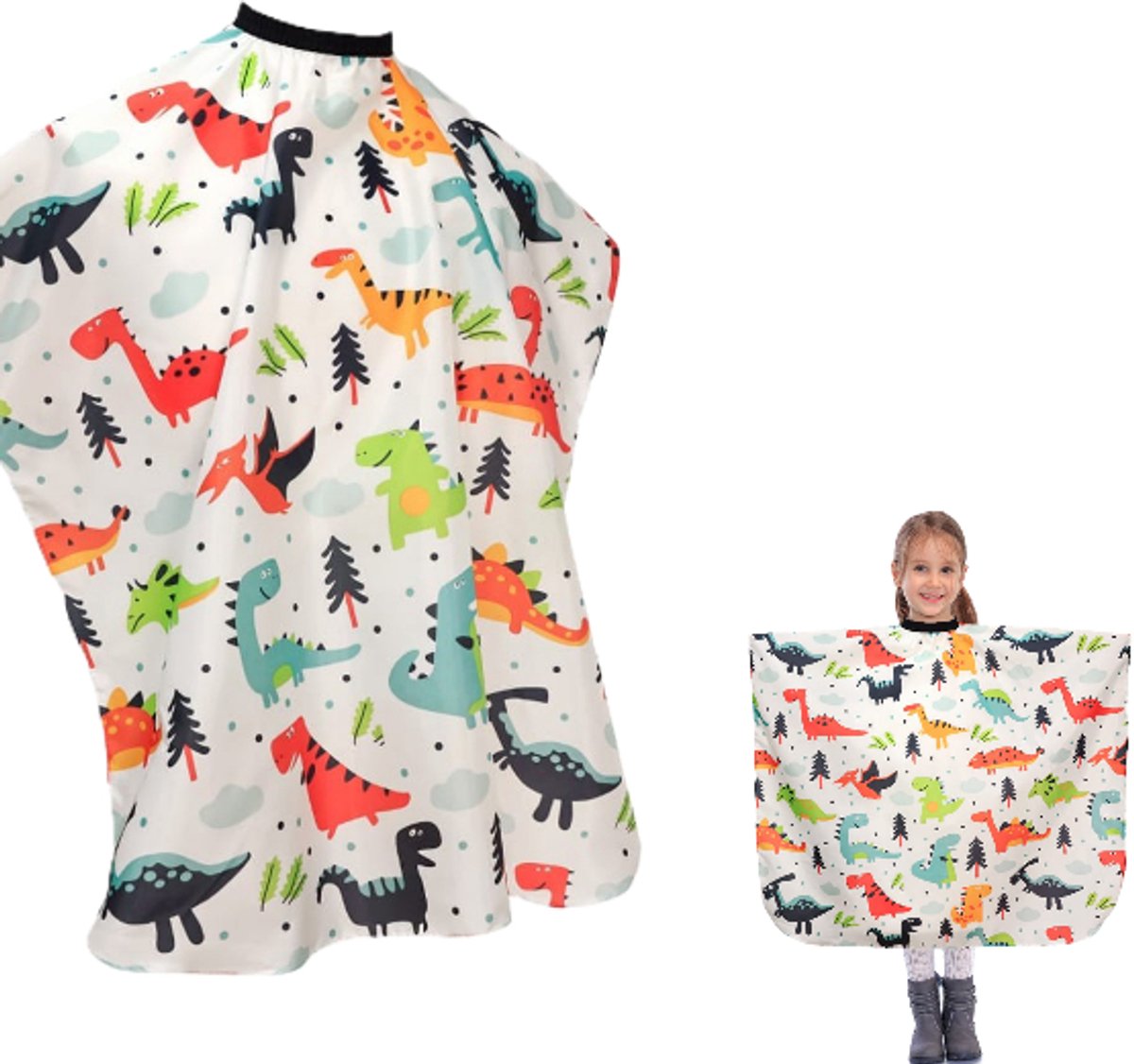 Kapmantel – Kapperscape - Kinderschort / Kappersmantel voor kinderen - Haar Accessoire - Met verstelbare halslijn – Dinosauruspatroon – Herbruikbaar - LOUZIR