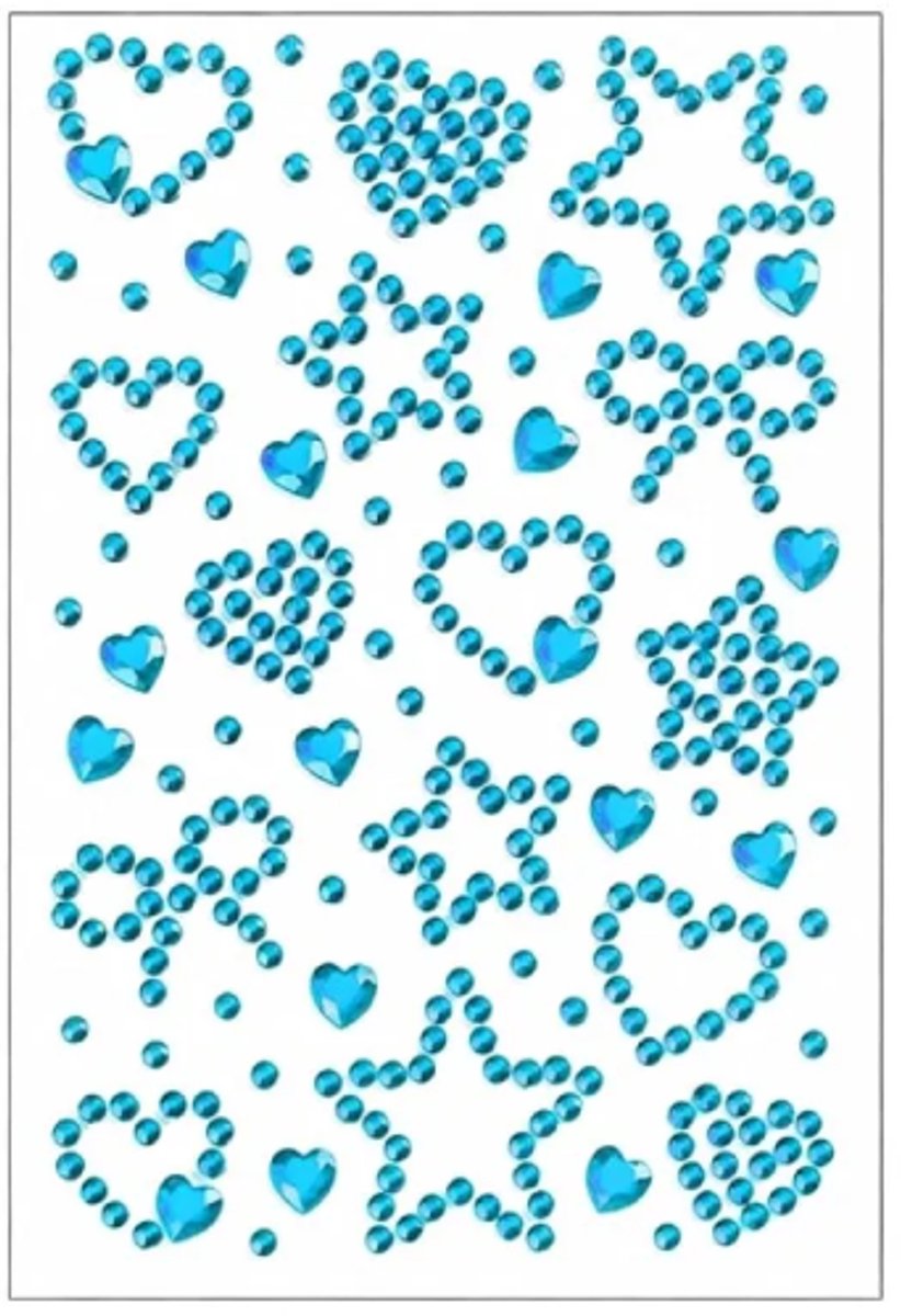Face & Body Jewels Blauw Hartjes Ster Strik [Dots Strass Steentjes met Zelfklevend Plaklaag - Sticker Diamantjes voor Lichaam en Gezicht - Festival Tattoo Set Outfit Glitter - Juwelen Rhinestones Rhine stones - Plak Diamantjes]
