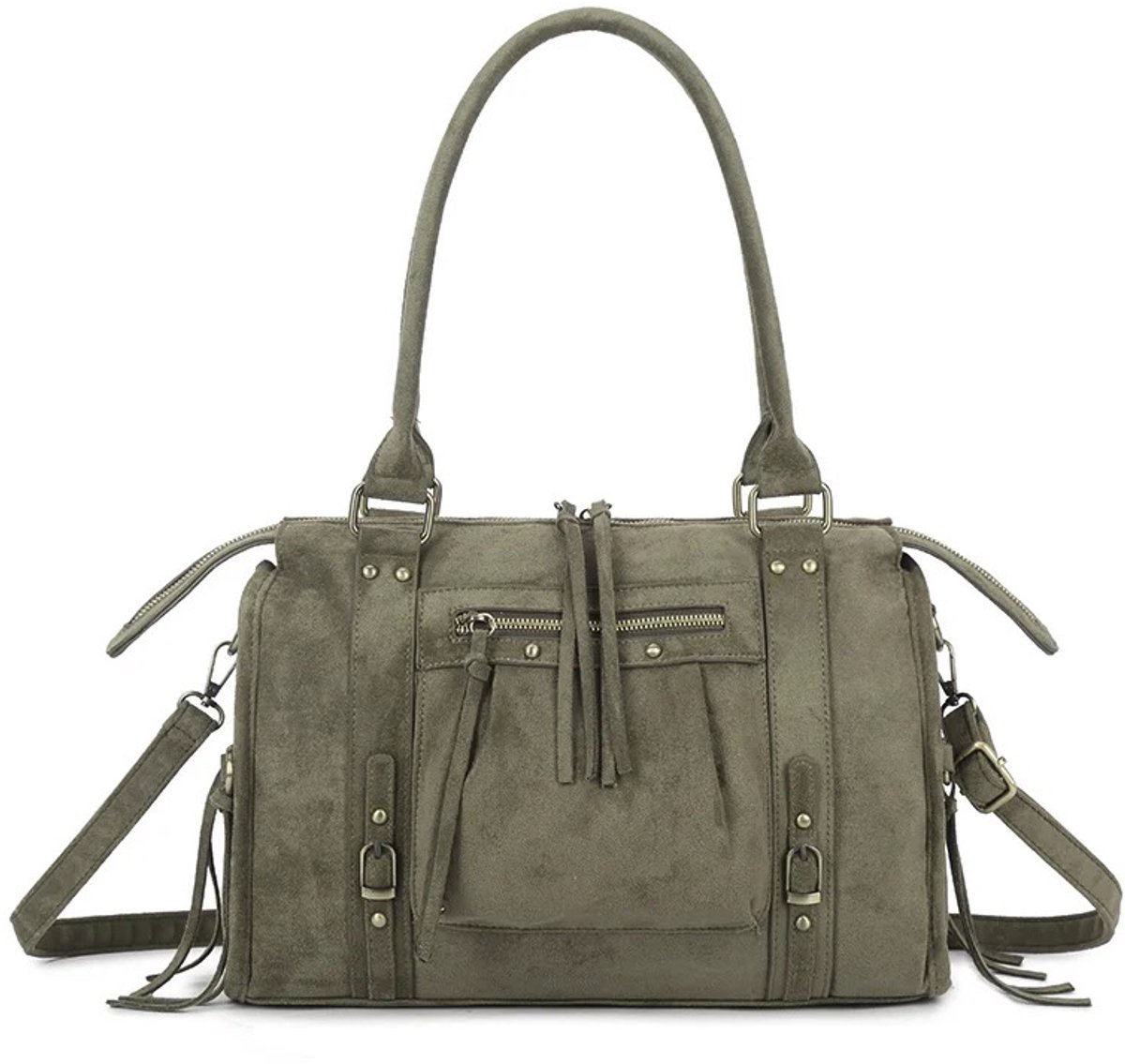 Damestas - It Girl Bag - City Bag - Suede - Groen - 36 x 15 x 23 cm - Handtas - Schoudertas.