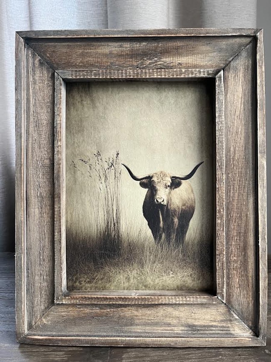 Houten schilderij met Bizon- landelijk- Stoer sober- woondecoratie