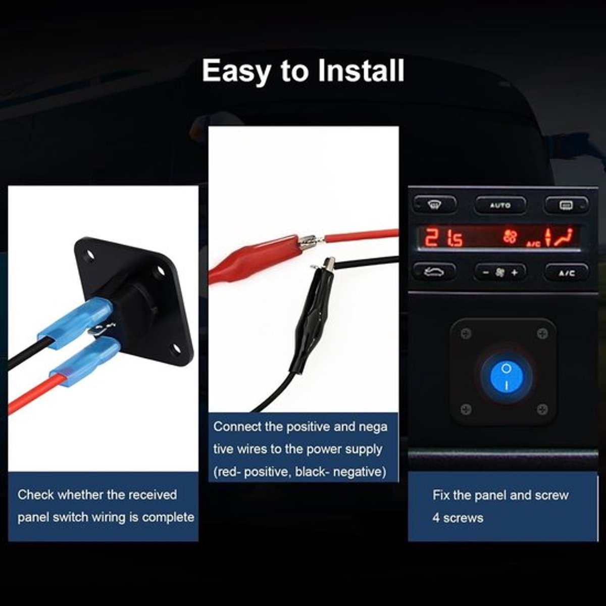 Dailygoody - 12V LED Tuimelschakelaar met Aluminium Paneel - Blauwe Verlichting