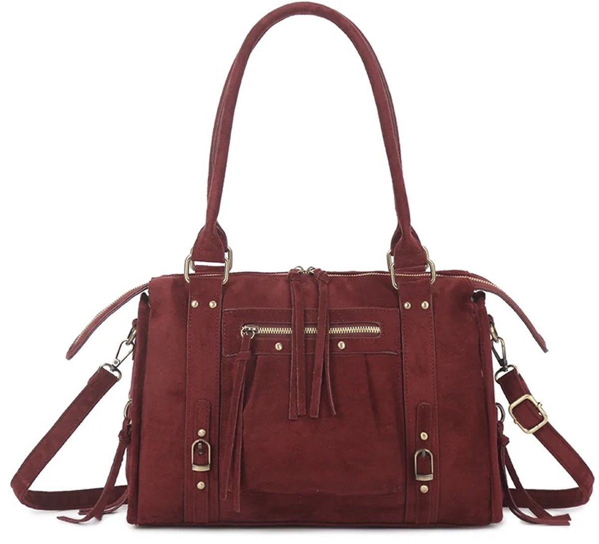 Damestas - It Girl Bag - City Bag - Suede - Bordeaux - 36 x 15 x 23 cm - Handtas - Schoudertas.