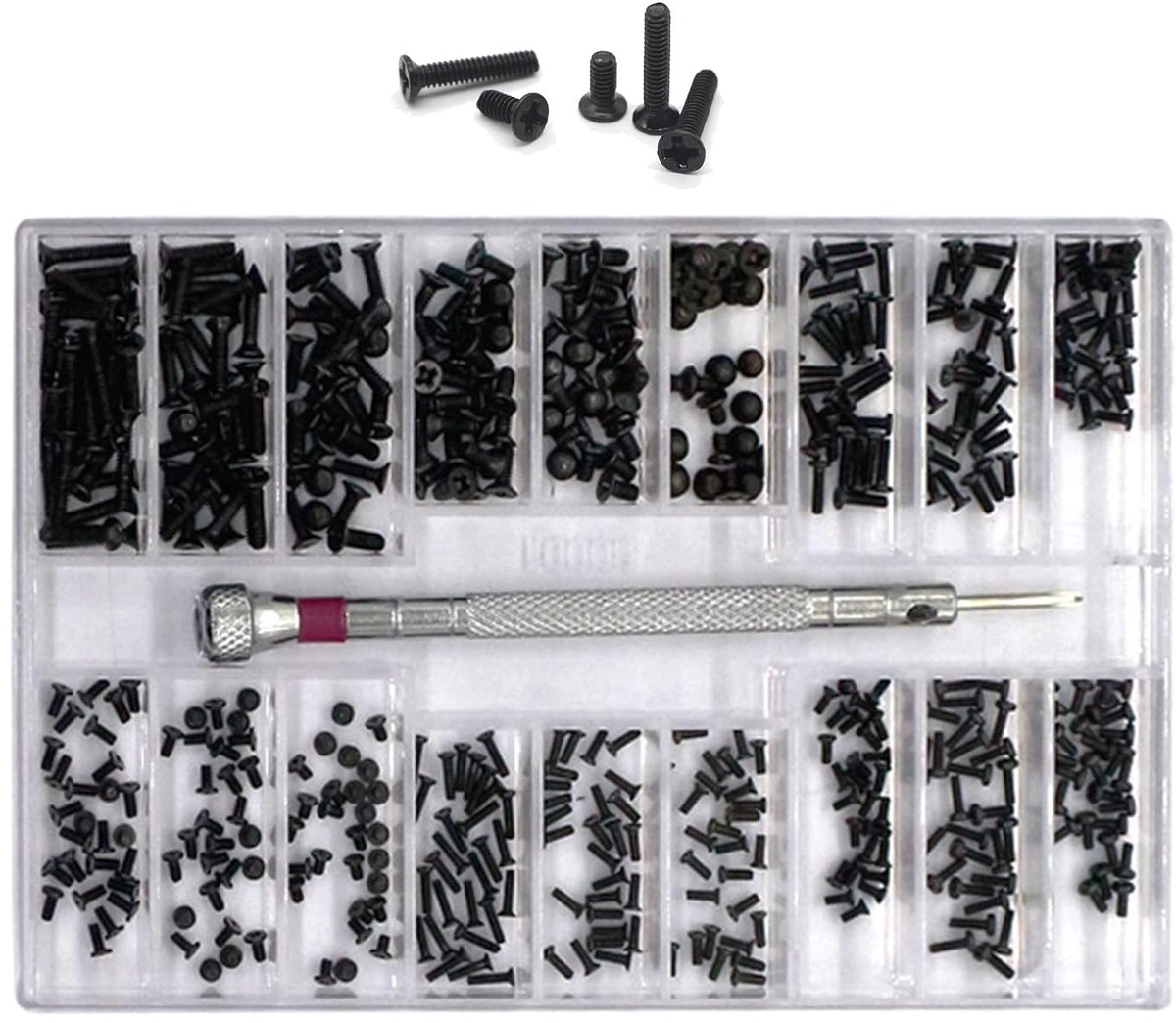 Mini Schroeven Set van 486 Stuks, Micro Reparatie Schroef Kit met Schroevendraaier voor Brillen, Laptops en Horloges, Inclusief Vervangende Platte Schroeven