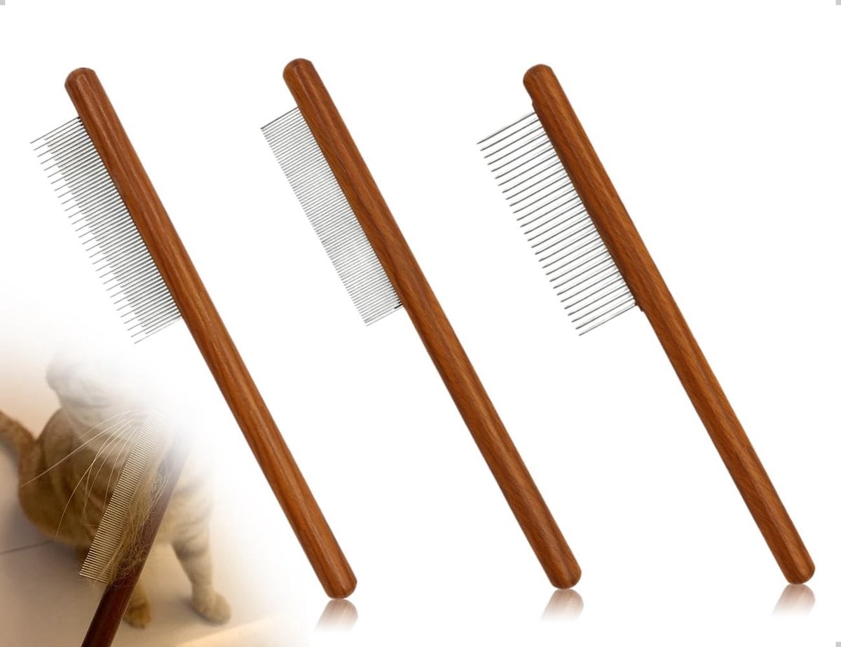 Honden- en kattenkam set van 3 stuks, ideaal voor het verzorgen van lang en kort haar, verwijdert effectief klitten en losse haren