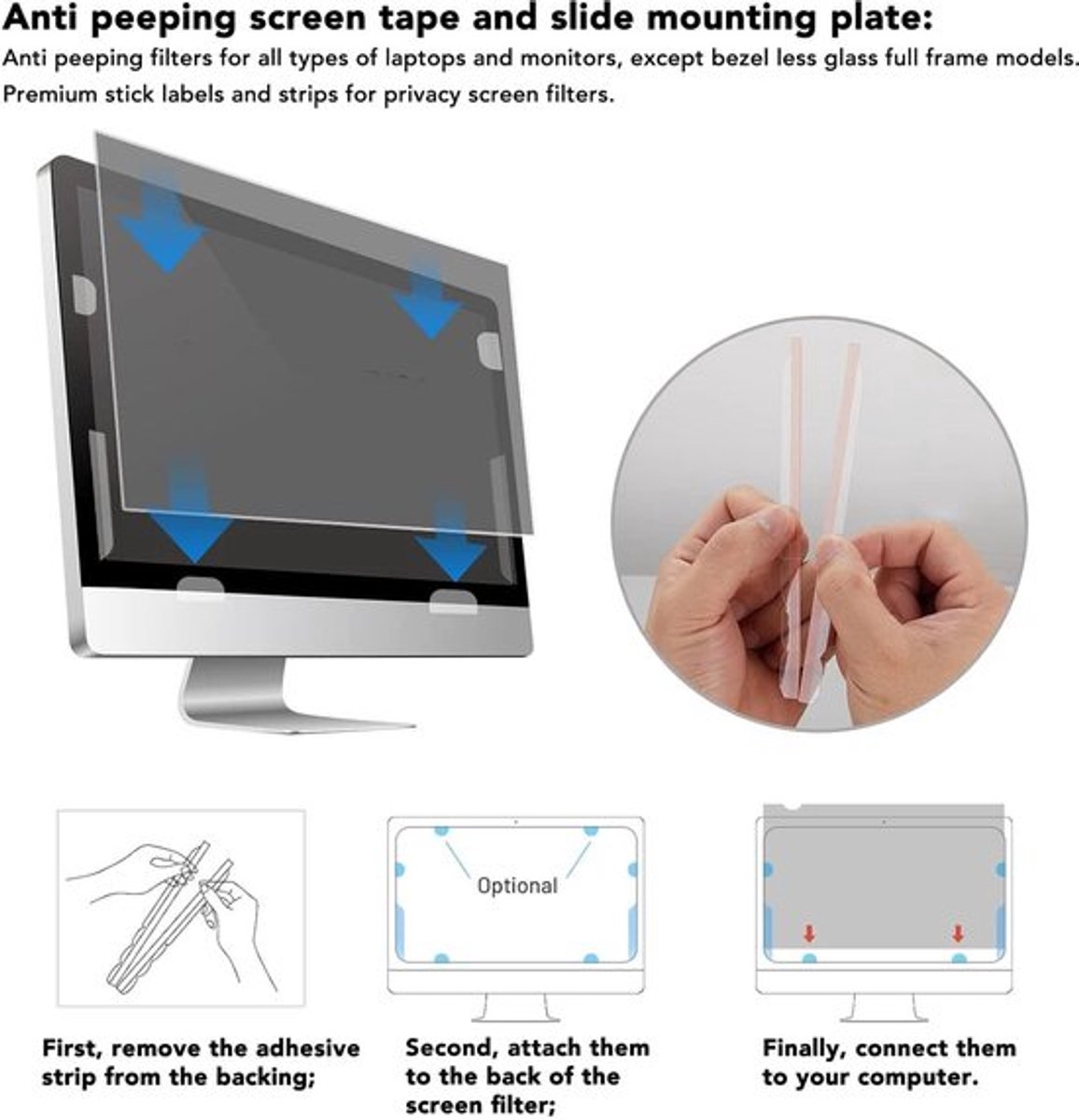 Dailygoods- Privacyfilter - Zelfklevende Strips - Bevestigingsaccessoires