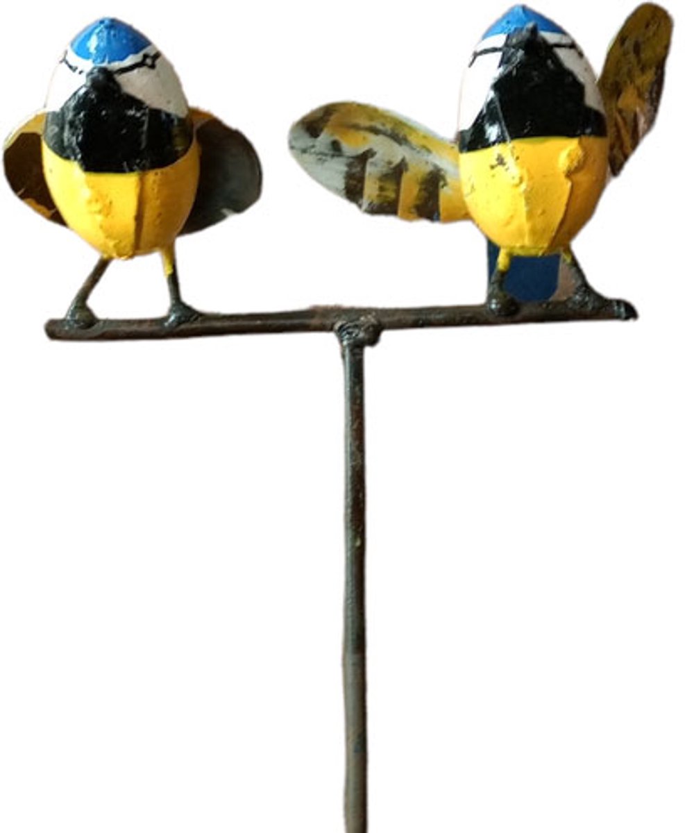 Floz Design tuinsteker vogel - metalen vogel op steel - pimpelmees koppel - fairtrade en duurzaam