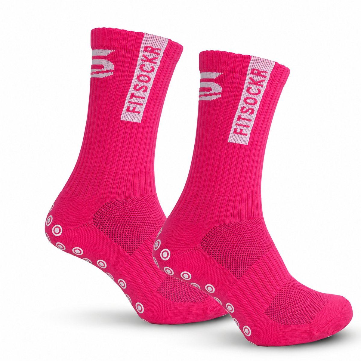 FitSockr Gripsokken Voetbal 2 Paar - Sportsokken - Grip socks - Voetbalsokken - Padel sokken - Antislip Sokken Heren/Dames/Kind - One - Roze - Maat 44-48