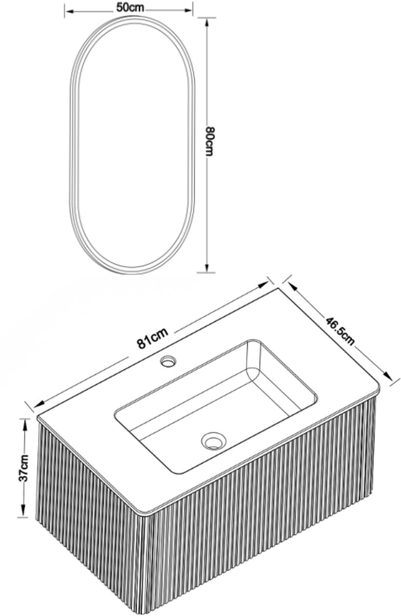 REDOM - Badmeubelset met spiegel - Wandmontage zwevend ontwerp - Geïntegreerde wastafel - LED-spiegel met antikrasfunctie - Wit - 81 x 46,6 x 37 cm