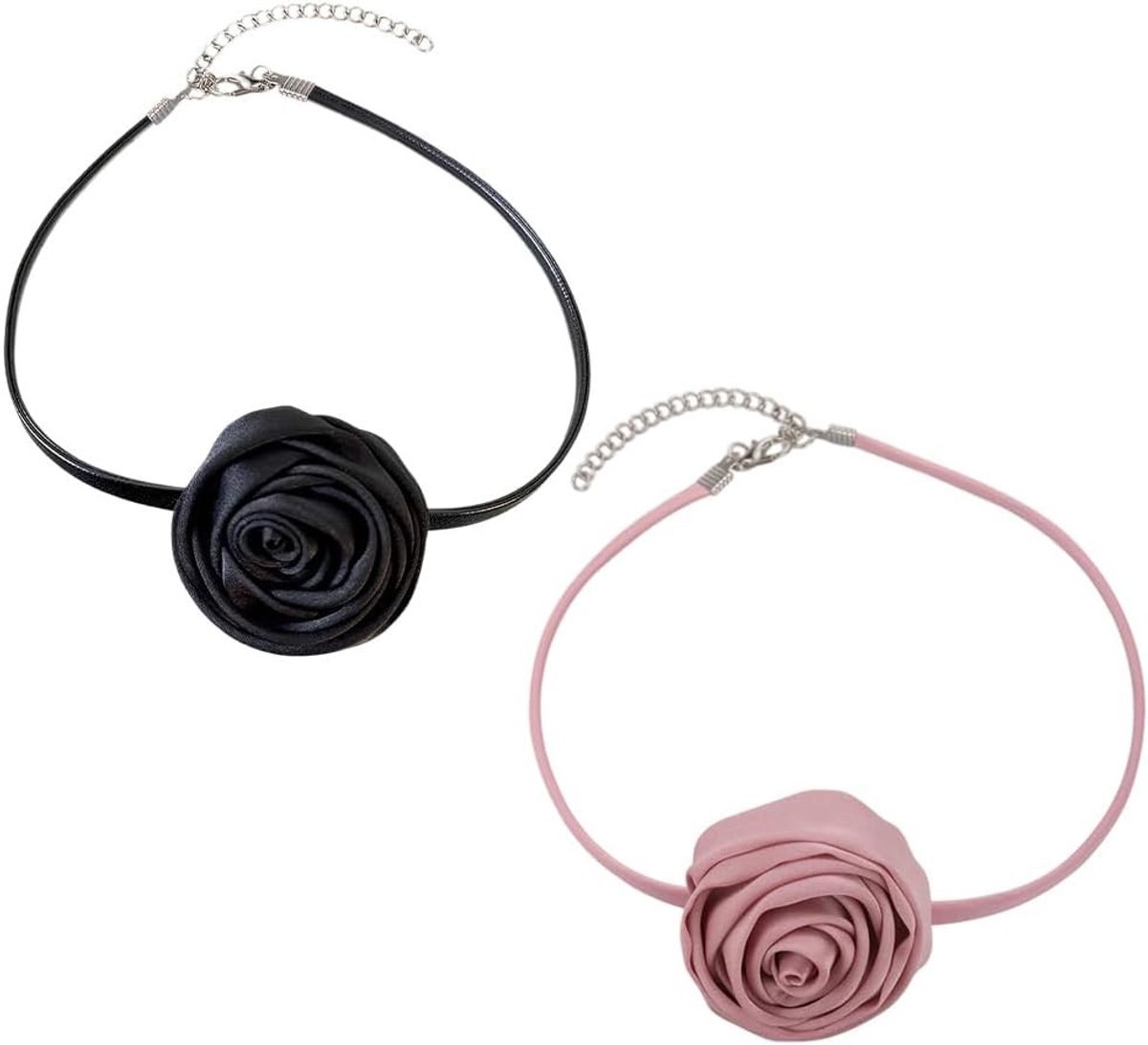 Verstelbare choker halsketting met grote rozen in 2 kleuren, elegant vintage accessoire voor dames, perfect voor bruiloften en avondjes uit.